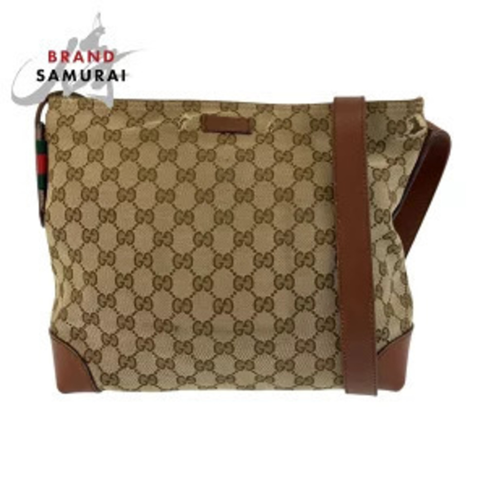 Gucci Beige Brown GG Canvas Leather Shoulder Bag Messenger